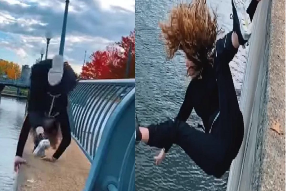 नदीवरील पुलाच्या कठड्यावर स्टंट मारताच तोल गेला आणि...; काळजाचा ठोका चुकवणारा VIDEO