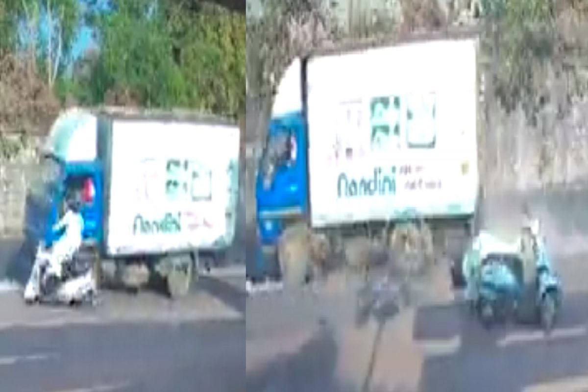 VIDEO - भरधाव ट्रकने उडवलं तरी 'मृत्यू' महिलेला स्पर्शही करू शकला नाही; 'या' सुरक्षाकवचामुळे झाला चमत्कार