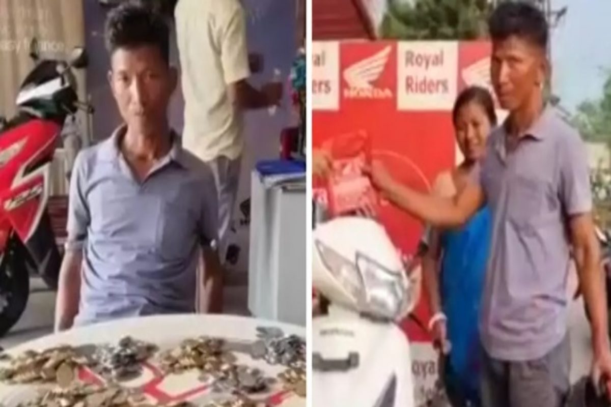 पिगी बँकेत नाणी जमा करून मजुरानं खरेदी केली Scooty, पोत्यात पैसे घेऊन पोहोचला शोरूमला