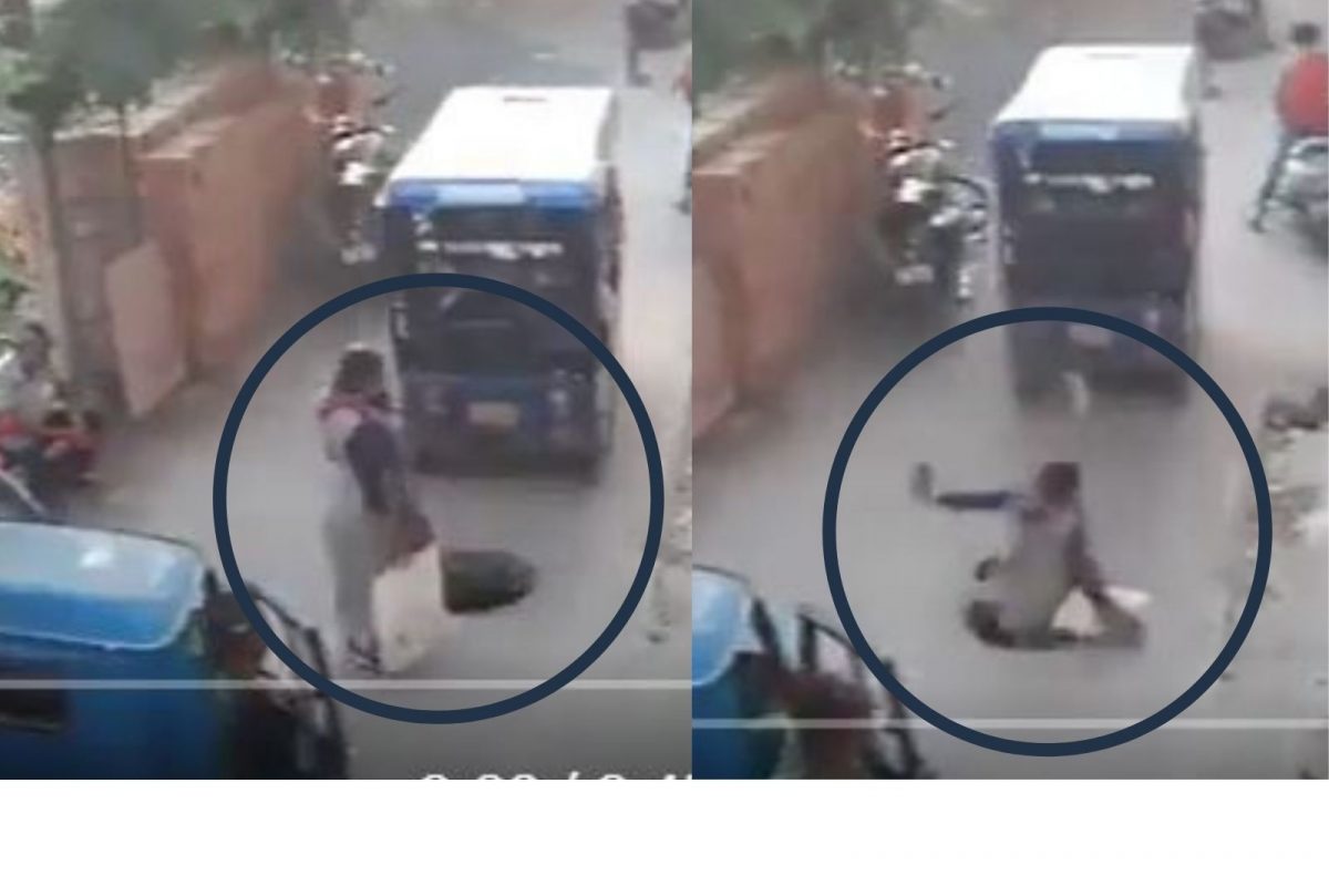 VIDEO: फोनवर बोलत रस्त्यावरुन चाललेली महिला मॅनहोलमध्ये पडली; 18 सेकंदाचा थरार CCTV मध्ये कैद