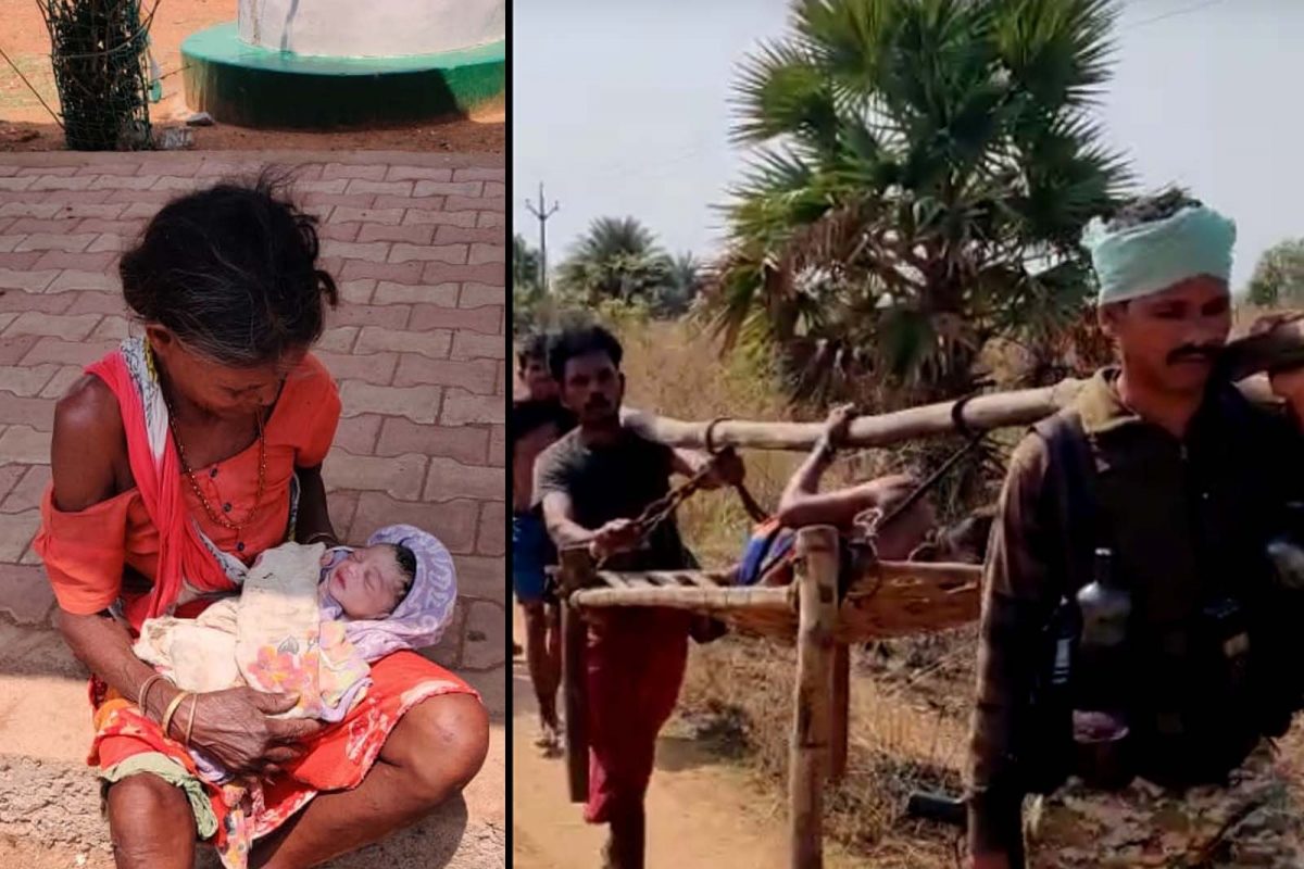 अभियानात तैनात असलेल्या जवानाने चक्क एका गर्भवती महिलेला खाटेवर रुग्णालयापर्यंत पोहोचवले.