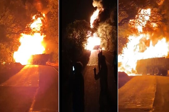 BREAKING: चंद्रपुरात पेट्रोल टँकर आणि ट्रकमध्ये भीषण अपघात, VIDEO