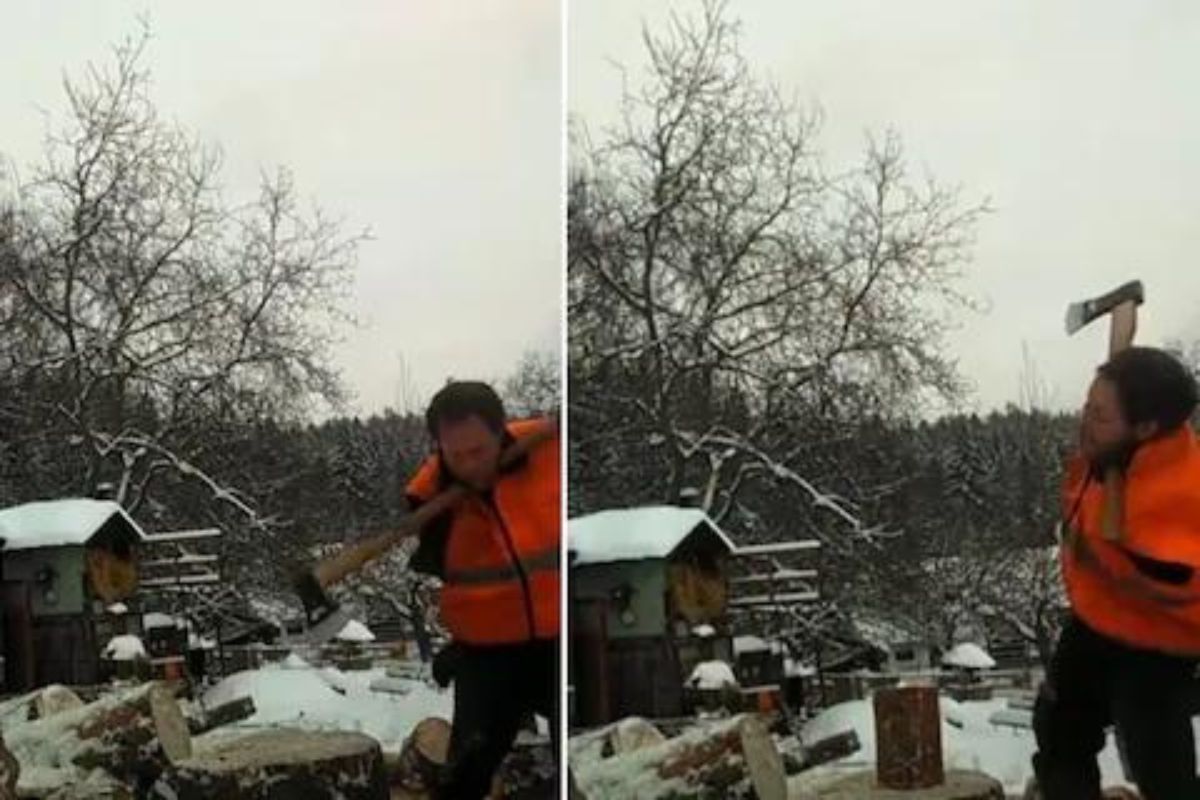 '2 घावात 2 तुकडे'; दोन्ही हात नसतानाही कुऱ्हाडीने तोडलं लाकूड; कसं शक्य झालं पाहा, VIDEO