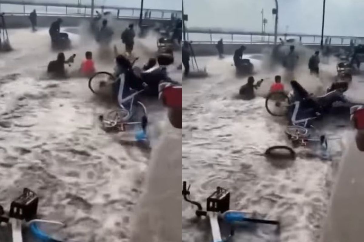 समुद्रकिनारी सेल्फी घेणं भोवलं; मोठी लाट येताच पाण्यासोबत वाहून गेले पर्यटक, VIDEO