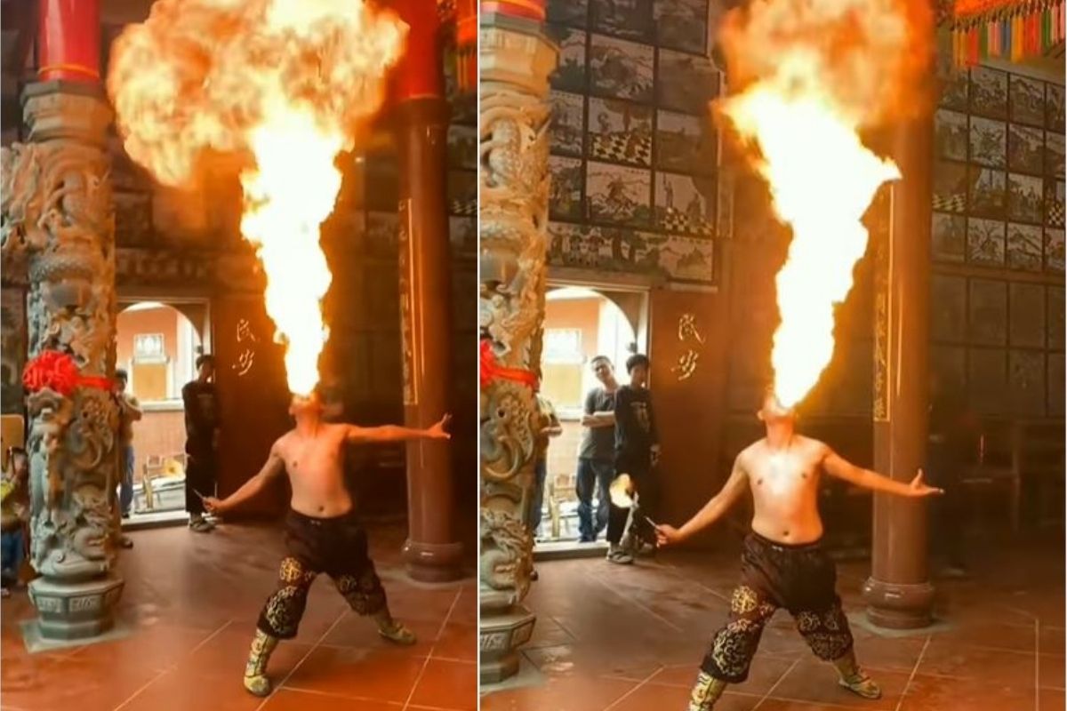 तरुणाचा आगीसोबत खतरनाक स्टंट; तोंडाजवळ नेला जाळ अन्.., थरकाप उडवणारा VIDEO