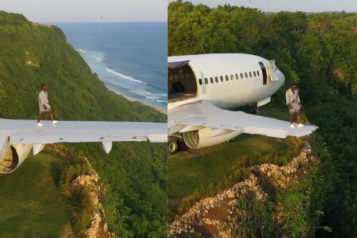 उंच टेकडीवर उभा आहे विमान; फोटोग्राफरने पंखावर चालत दाखवलं मनमोहक दृश्य, पुन्हा पुन्हा पाहाल हा VIDEO