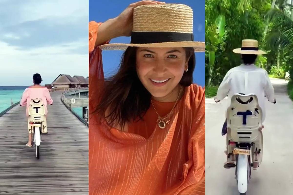 वामिकाला मागे बसवून बीचवर अनुष्का शर्मानं चालवली सायकल, शेअर केला खास VIDEO