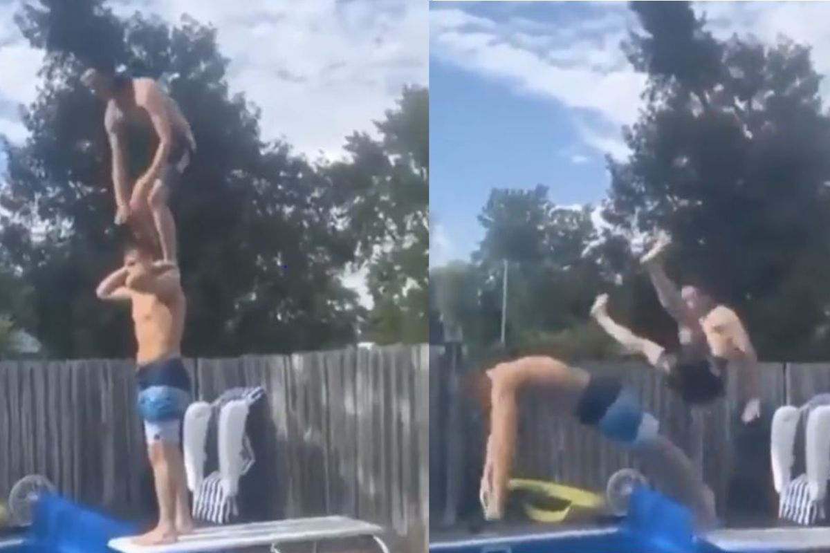 स्विमिंग पुलमध्ये स्टंट करताना भयंकर दुर्घटना; तोल जाताच डोक्यावर पडला, धक्कादायक VIDEO