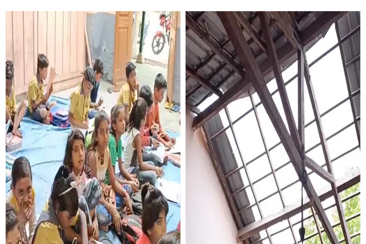 Akola : शाळा सुरू तरी कोसळलेलं छत ‘जैसे थे’च; जिव धोक्यात घालून विद्यार्थ्यांना शिक्षणाचे धडे