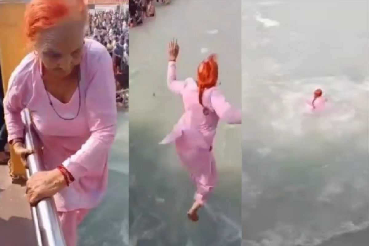 OMG! 70 वर्षीय आजी झाली 'तुफानी'; जोशात उंच पुलावरून थेट गंगा नदीत उडी मारली आणि...; Shocking Video