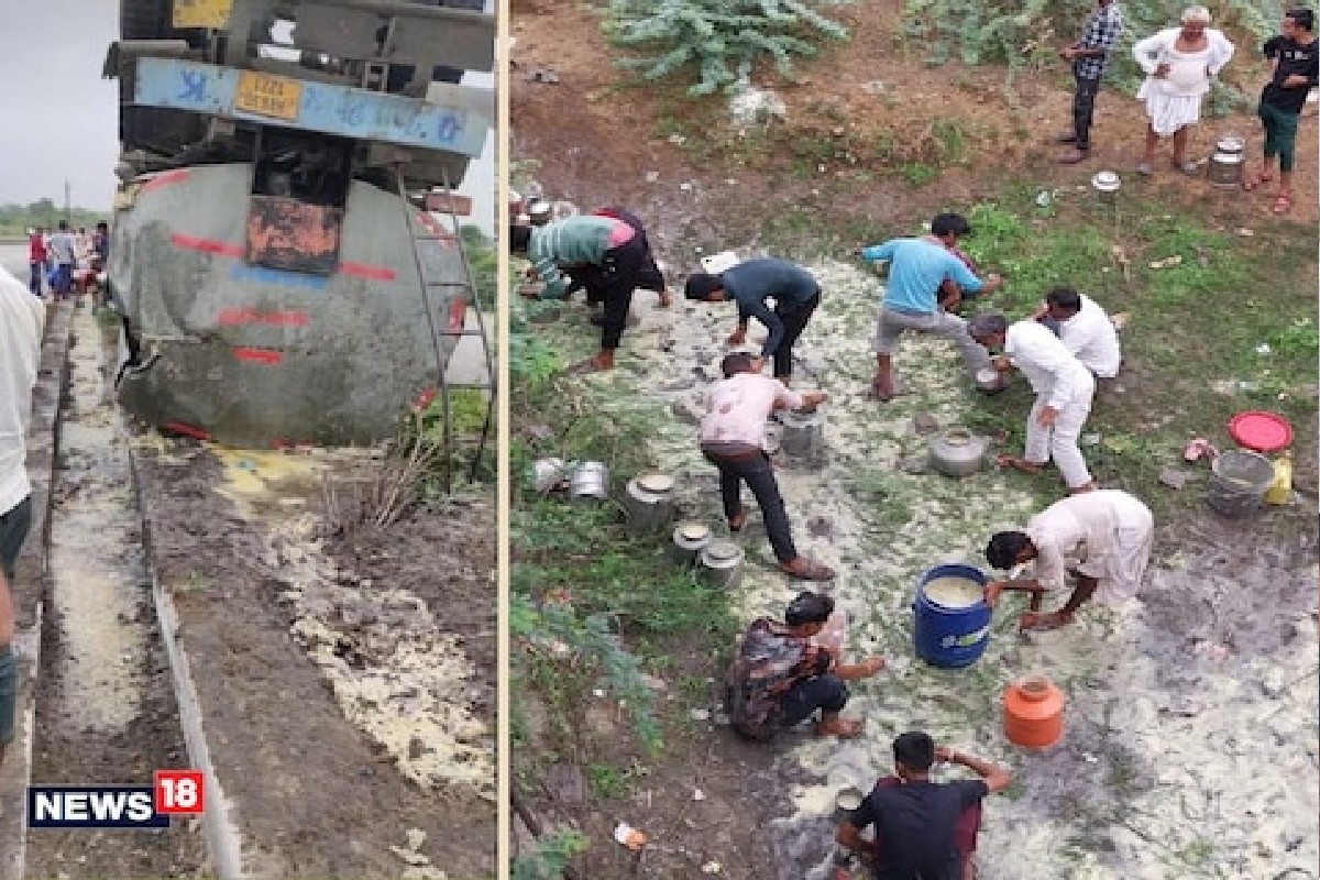 रस्त्यावर आला तुपाचा पूर, लोकांची भांडे घेऊन गोळा करण्यासाठी गर्दी, पाहा VIDEO