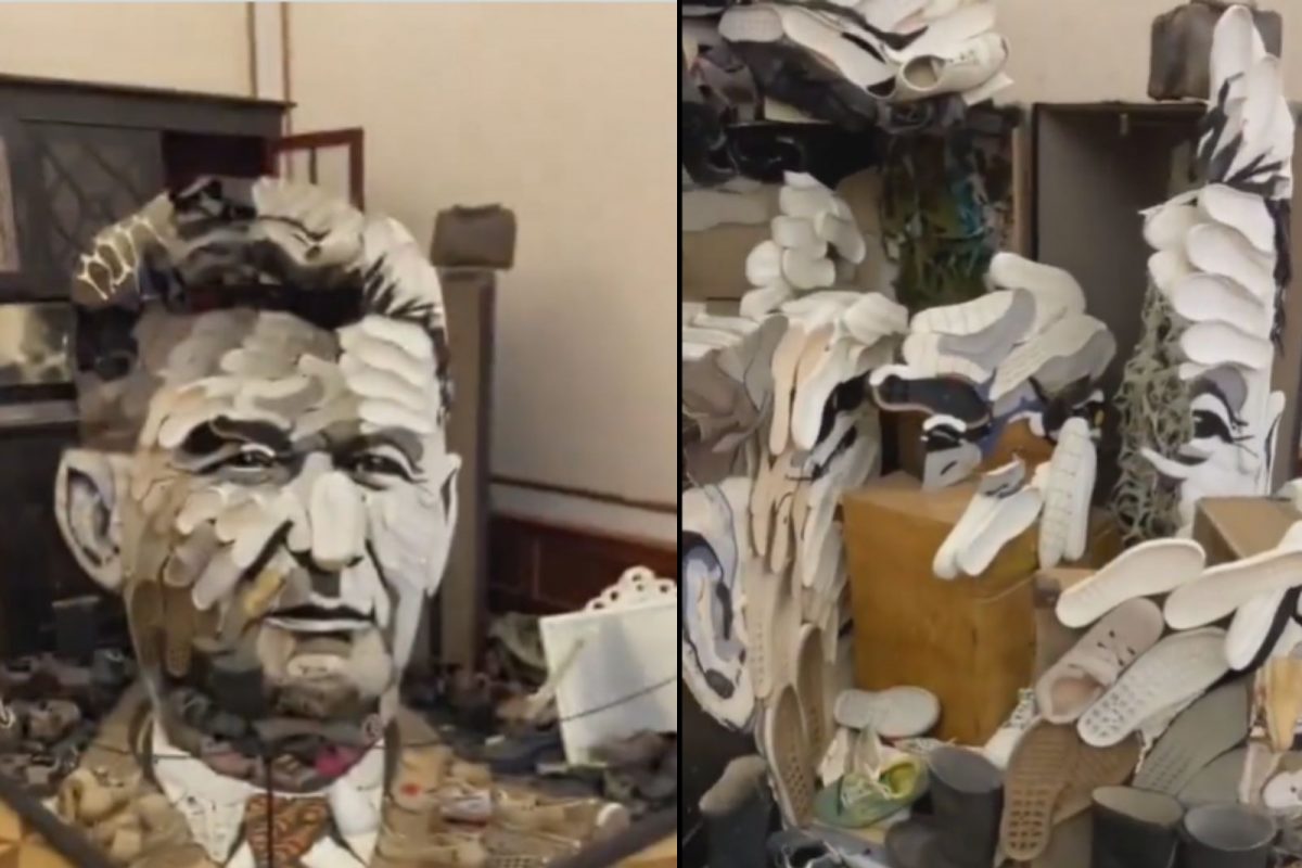 बुट अन् सोल वापरून तयार केला हुबेहुब मानवी चेहरा; Vidro पाहून व्हाल आश्चर्यचकित