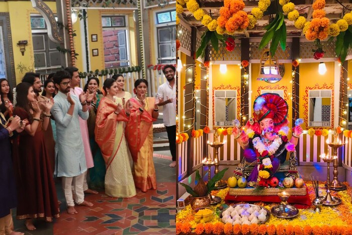त्याचप्रमाणे बाप्पाचा देखावाही घरातल्याच वस्तूंपासून बनवण्यात आला आहे. 