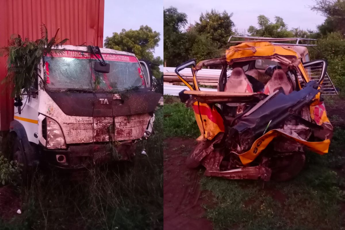 उलट दिशेनं आलेल्या कंटेनरने व्हॅनला जोराची धडक दिली. ही धडक इतकी भीषण होती की, यामध्ये व्हॅनचा चुराड झाला