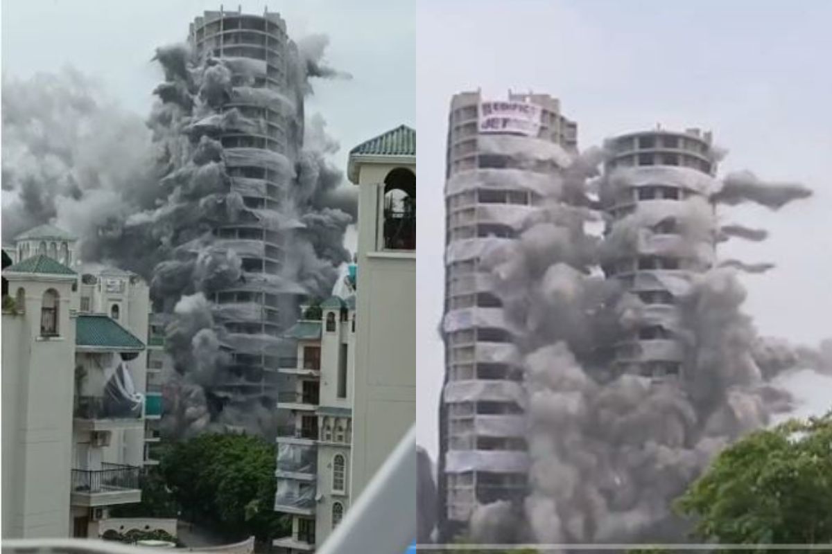 भूकंपासारखा हादरला संपूर्ण परिसर! 32 मजली ट्विन टॉवर जमीनदोस्त, पहिला EXCUSLIVE VIDEO