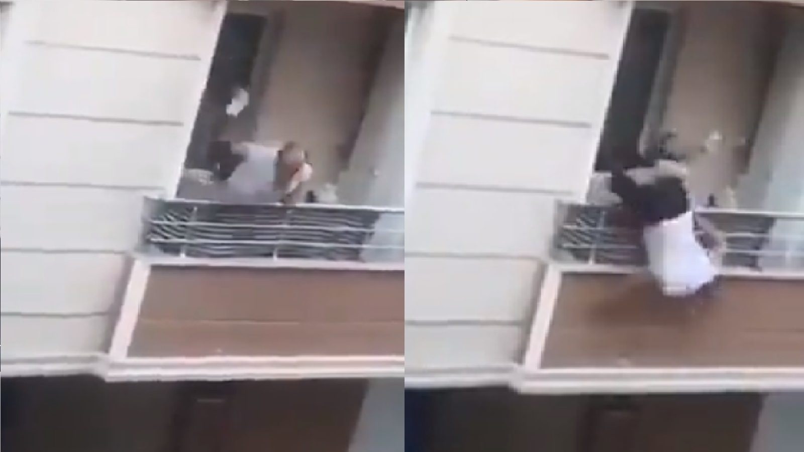 Angry man fall from balcony while throwing some items video viral on