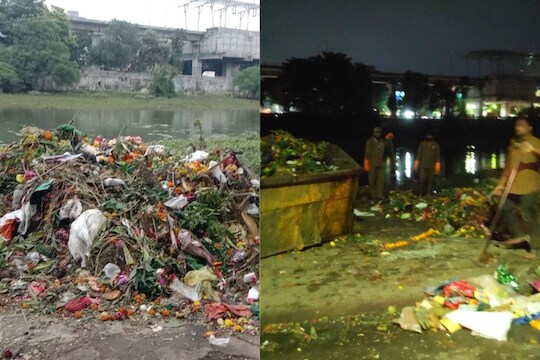 Pune : गणपती गावाला गेले तरी पालिकेला निर्माल्य उचलण्यास वेळ नाही! पाहा Video