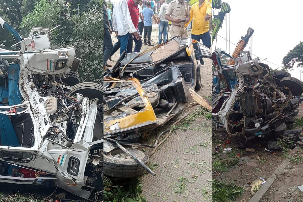 4 रिक्षांना धडक देत झाडावर आदळला कंटेनर, नागरिकांच्या अंगावर कोसळलं झाडं, पुण्यातील अपघाताचा VIDEO