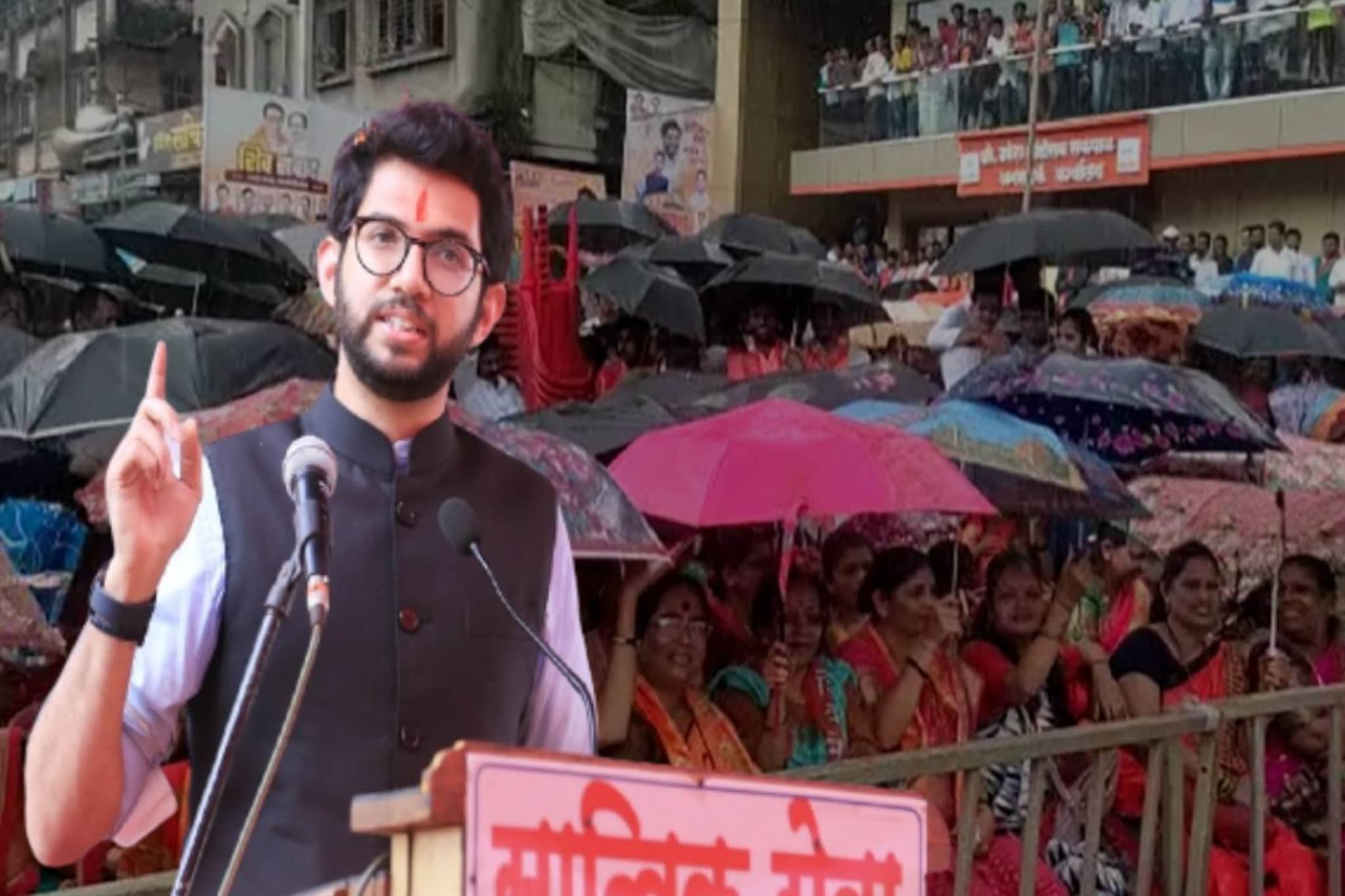 आदित्य ठाकरेंची सभा, मुसळधार पावसातील शिवसैनिकांची गर्दी नेमंक काय सांगतेय?