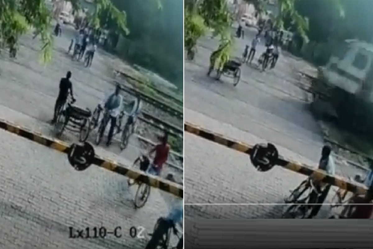 Video : रेल्वे फाटक बंद असताना ही त्यानं ते ओलांडलं, भरधाव ट्रेनलाही नाही जुमानलं अखेर...