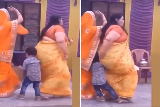 नाचण्यात दंग असणाऱ्या काकूंनी चिमुकल्याला पाहिलंच नाही, अचानक मागे आल्या आणि... पाहा Video