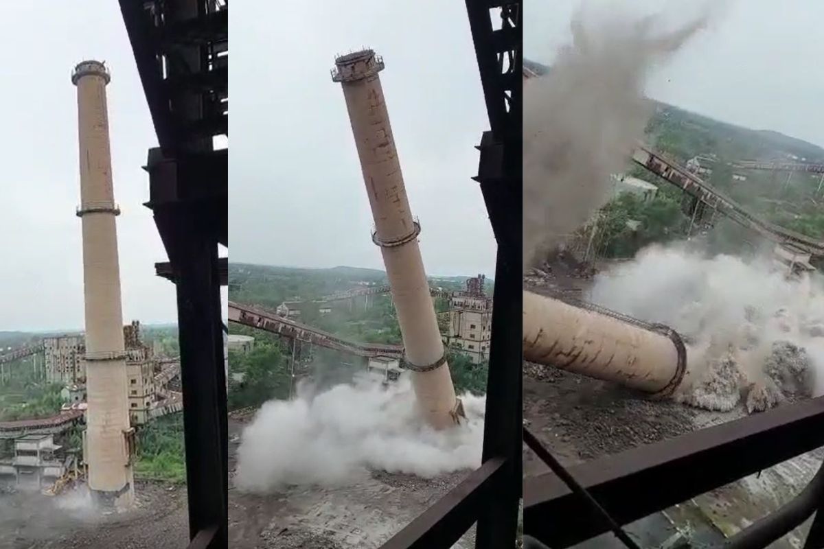 परळीत विद्युत केंद्रातील 120 फूट उंची चिमणी 25 सेकंदांत जमीनदोस्त; ट्विन टॉवरसारख्या विध्वंसाचा Live Video