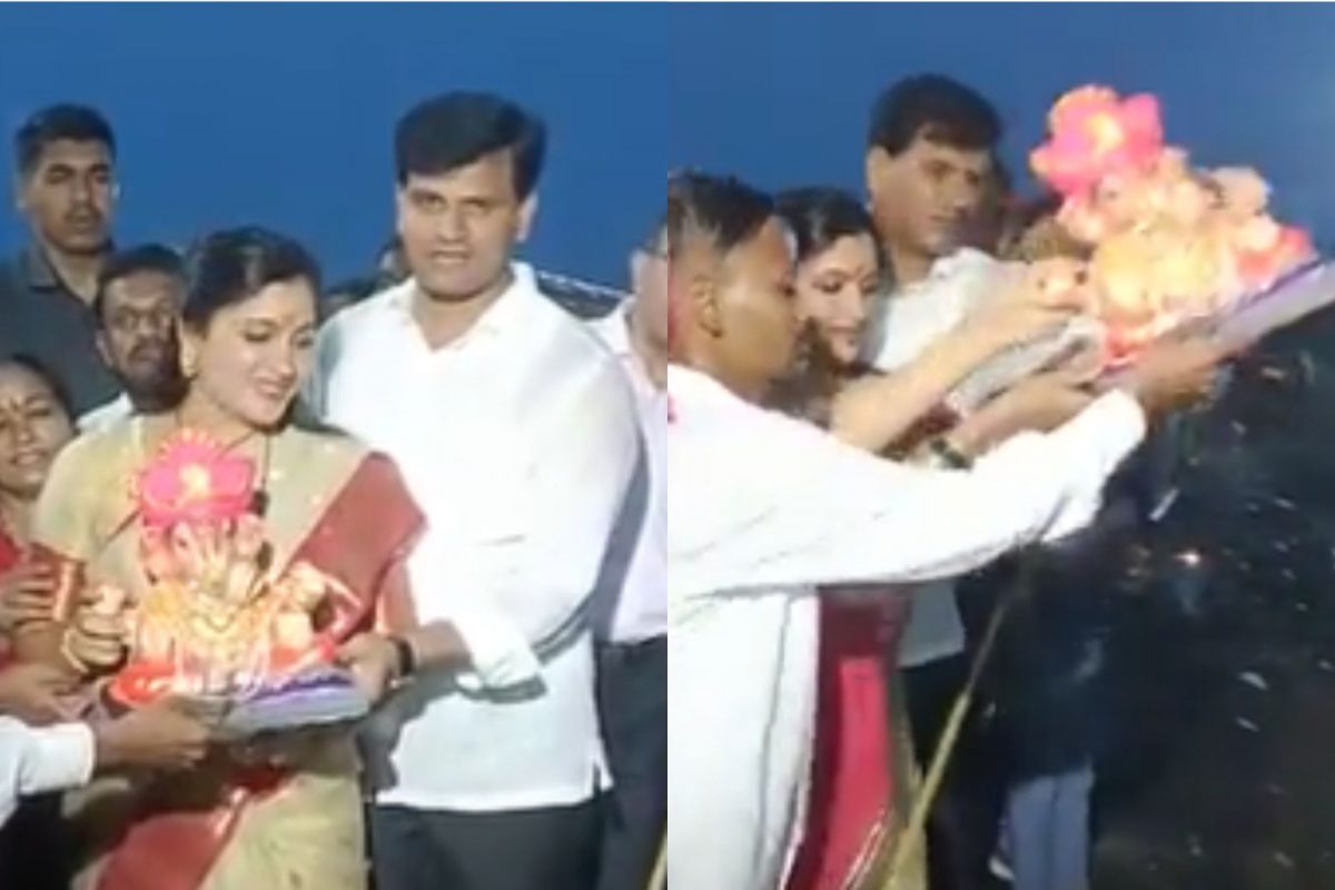 बाप्पाची मूर्ती गढूळ पाण्यात दिली ढकलून, नवनीत राणांचा Video पाहून नागरिकांचा संताप