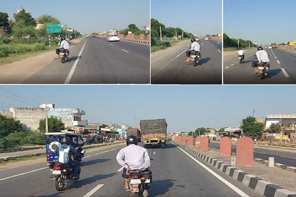 National Highway वर बाईक स्वाराकडून खतरनाक स्टंट, Video व्हायरल