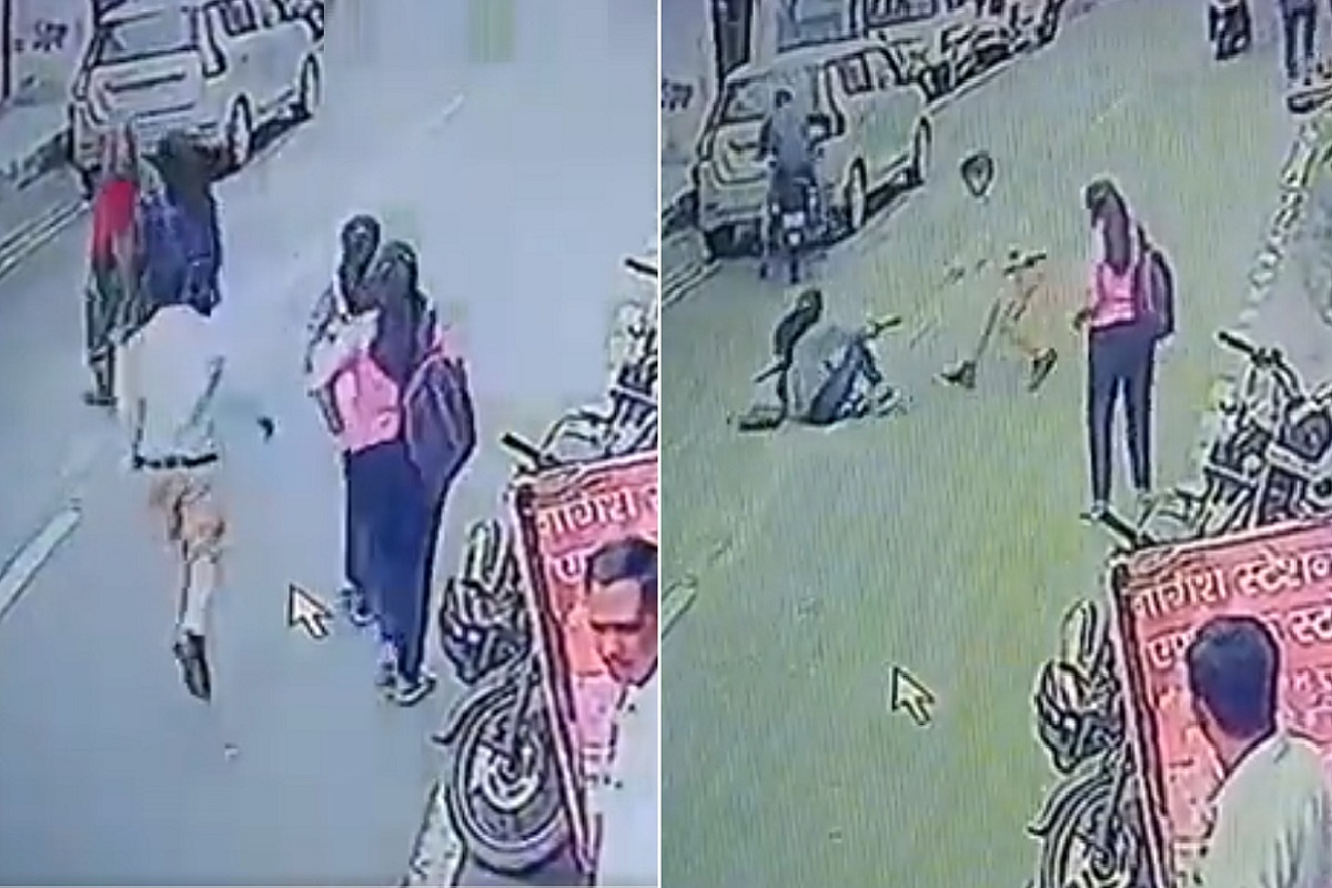 भरधाव वेगाने आलेल्या बाईक चालकाने विद्यर्थिनीला फुटबॉल सारखंच उडवलं, VIDEO VIRAL