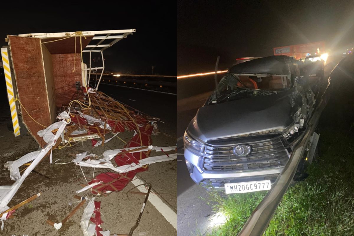 इनोव्हा कारही मधल्या डिव्हाईडरवर आदळली. त्याचवेळी मागून आलेली चारचाकी आणि ट्रकने एकामागोमाग धडक दिली.