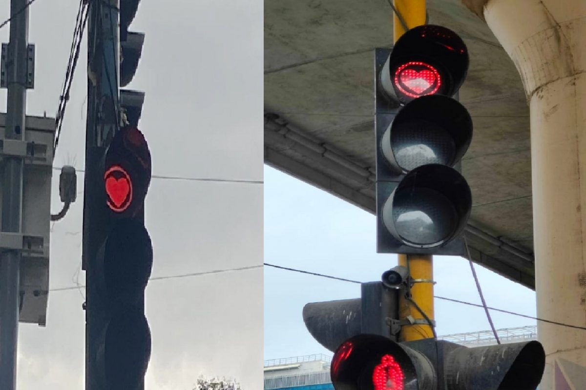 ट्रॅफिकमध्ये हार्ट शेप लाइट.