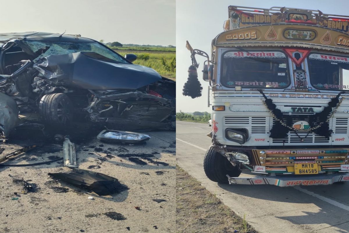 Latur Accident : तुळजाभवानीचे दर्शन घेऊन येताना लातूरमध्ये भीषण अपघात कार-ट्रकच्या अपघातात दोन ठार, चार गंभीर