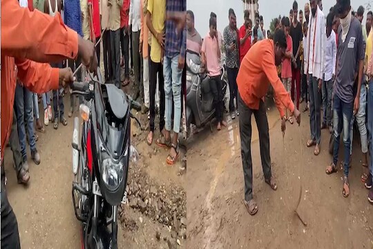 बाईक चालवताना खोपडीतून अचानक नाग फणा काढून बाहेर आला