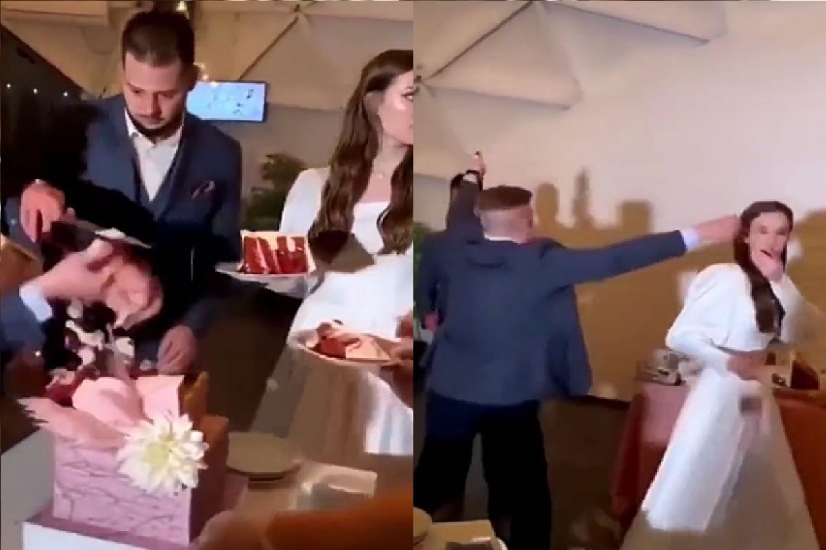 लग्नात केक कापताना भयंकर प्रकार.