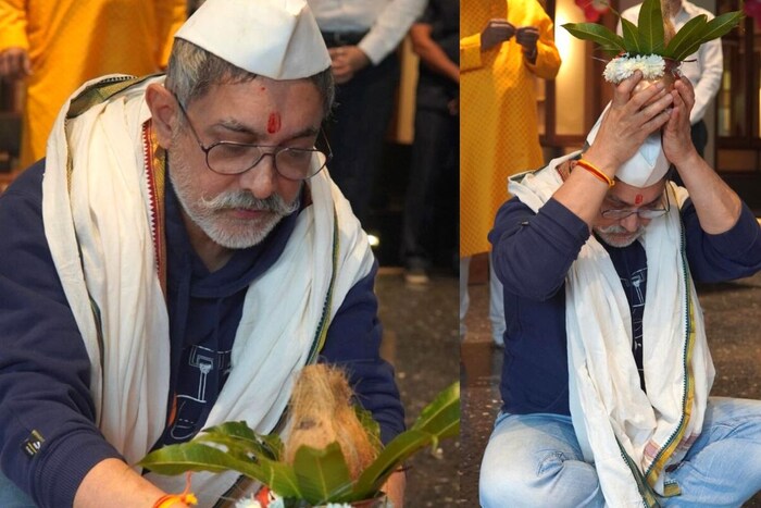 हिंदू पद्धतीप्रमाणे आमीर खान यानं विधीवत पुजा केली. यावेळी त्याने डोक्यावर नेहरु टोपी देखील घातल्याचं पाहायला मिळालं.