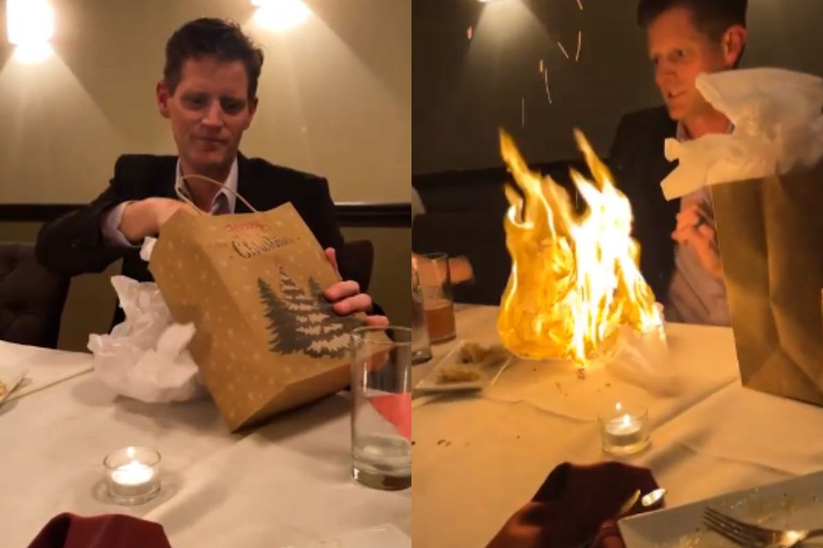 Video: हॉटेलमध्ये बसून ख्रिसमसचं गिफ्ट उघडताना अचानक आग लागली, धाडसी व्यक्तीनं केलं कौतुकास्पद काम