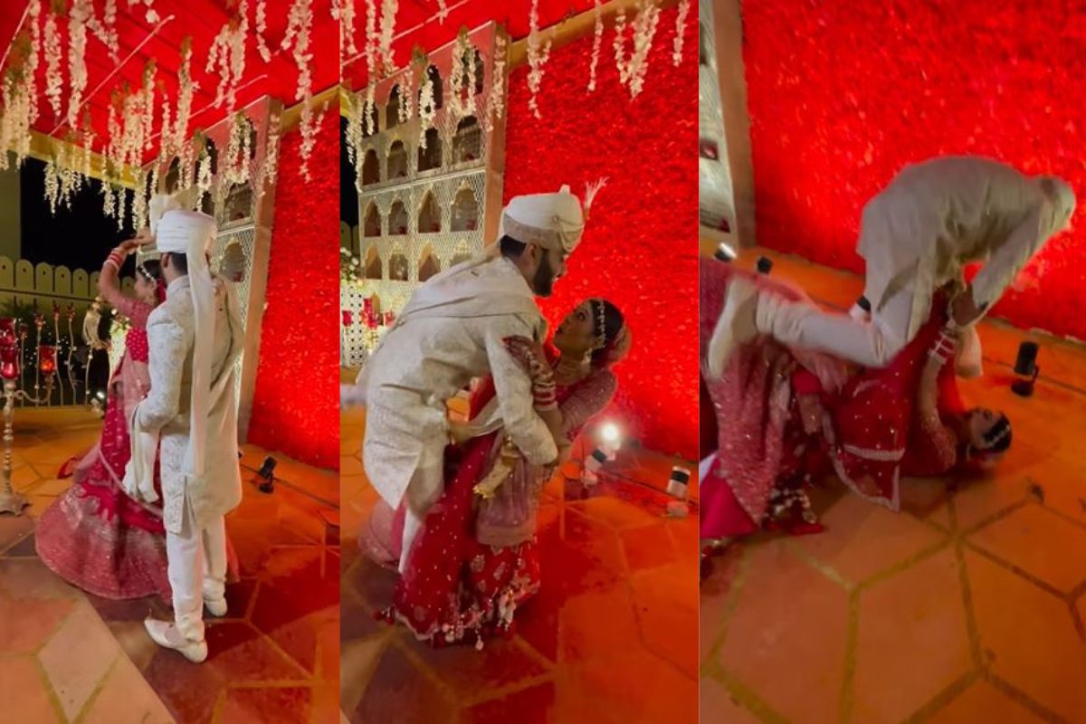 ...अन् स्टेजवरच धाडकन कोसळले नवरी-नवरदेव; तो क्षण कॅमेऱ्यात कैद, काय झालं पाहा..VIDEO