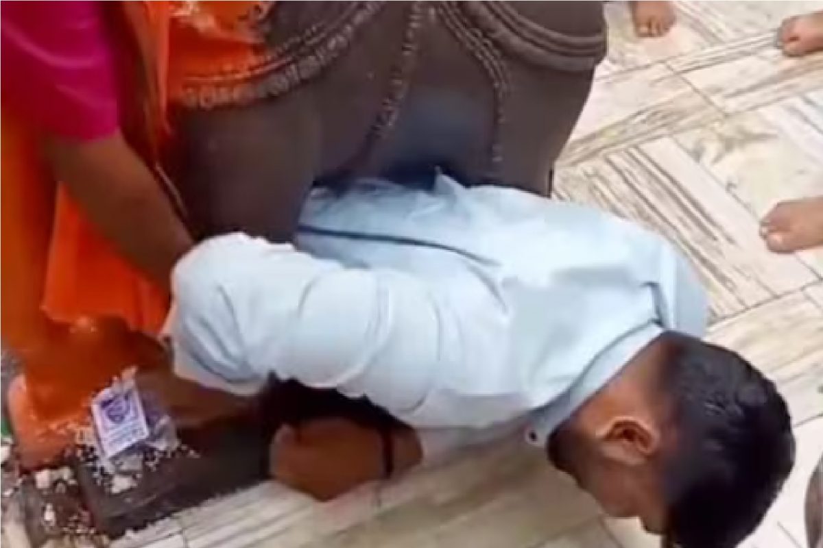 हत्तीखाली अडकला तरुण.