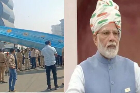 Video : मोदींच्या मुंबईमधील सभेपूर्वीच बेकेसीमधील कमान कोसळली