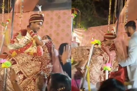 नवरदेव नवरीला स्टेजवरुन खाली घेऊन येत असतानाच अशी काही घटना घडते, जे पाहून सगळेच शॉक होतात. नवरदेव नवरीला उचलून स्टेजवरुन खाली आणत असतानाच त्याचा पाय घसरला आणि तो नवरीला घेऊन पायऱ्यांवर कोसळला