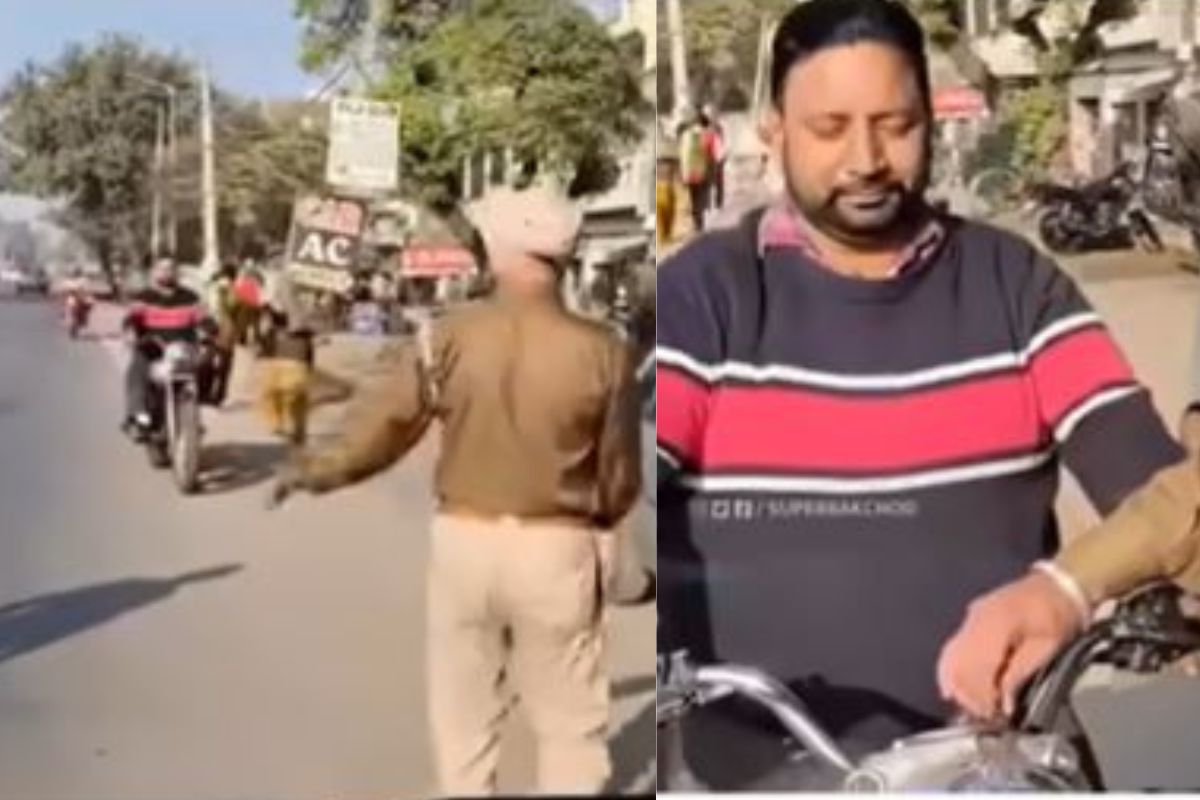 हेलमेटशिवाय दिसताच वाहतूक पोलिसाने अडवलं; दुचाकीस्वाराने केला असा जुगाड की चलानही कापता आलं नाही, VIDEO