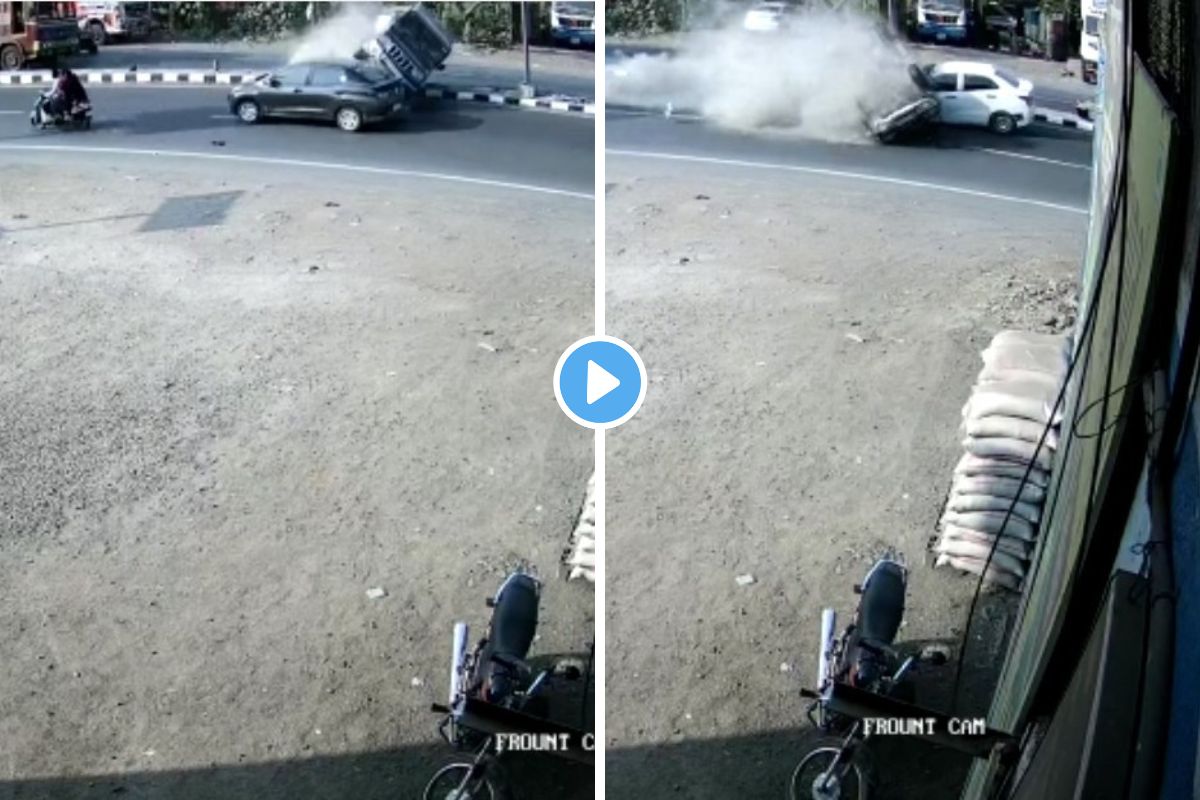 पुणे-सोलापूर हायवेवर भीषण अपघात, गाडीचा ताबा सुटला अन् होत्याचं नव्हतं झालं! थरारक CCTV