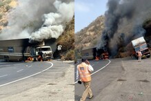 पुणे-सातारा मार्गावर ट्रकचा भीषण अपघात, डिझेल टाकी फुटली अन् स्फोट, पाहा PHOTOS