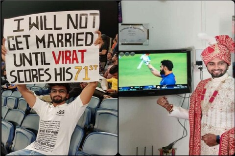 विराटचे चाहते विराटसाठी कोणत्याही थराला जातात. अशातच यावर्षी विराटच्या चाहत्याची इच्छा पूर्ण झाली असून तो विराटच्या  74 व्या शतकादिवशी लग्नबंधनात अडकला.
