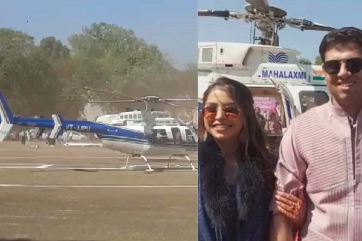 हेलिकॉप्टरने एंट्री अन् 12 गाड्यांचा ताफा, सूनबाईचे स्वागत पाहून अख्खं गाव पाहातच राहिलं