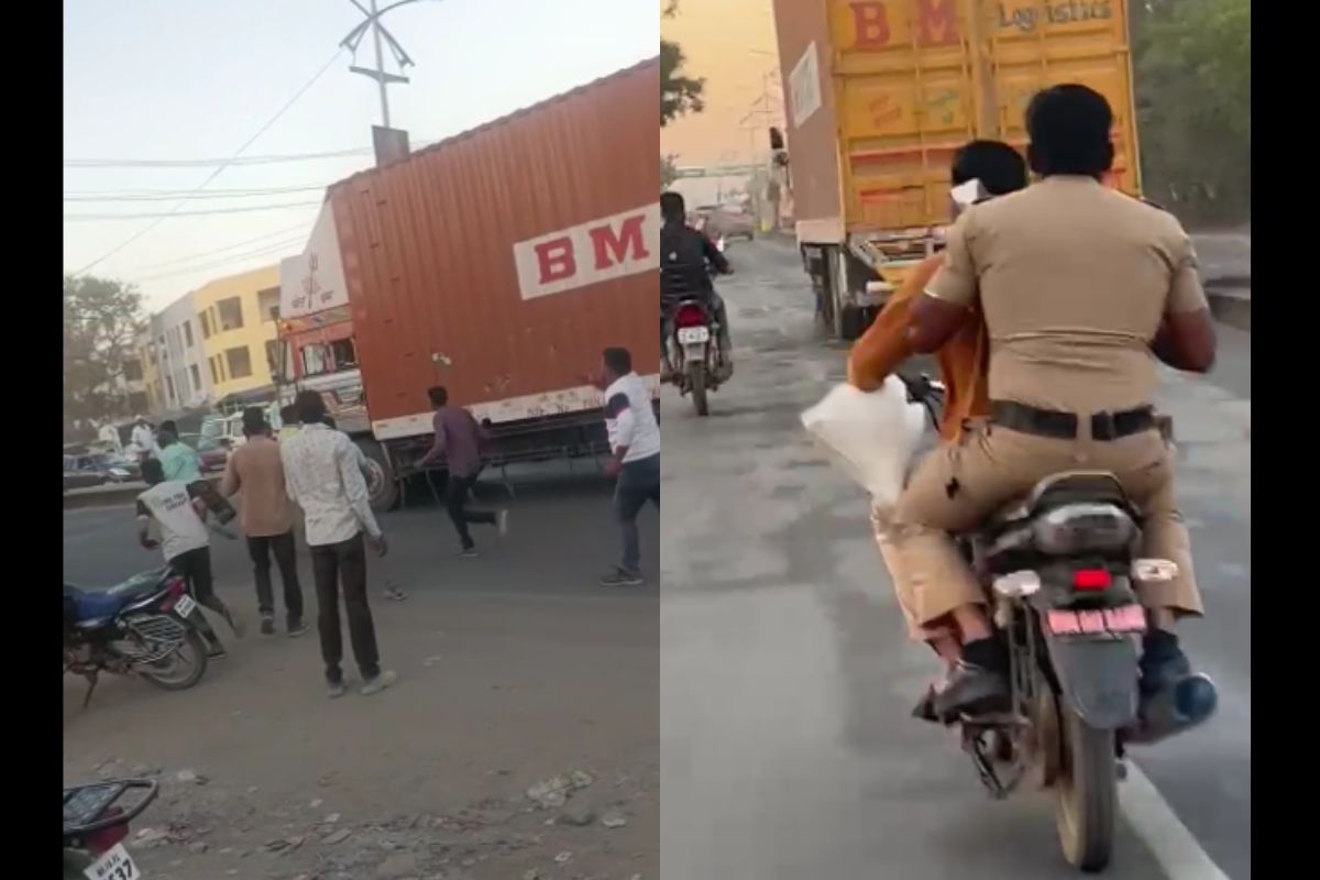 कंटेनरचा पाठलाग करताना पोलीस