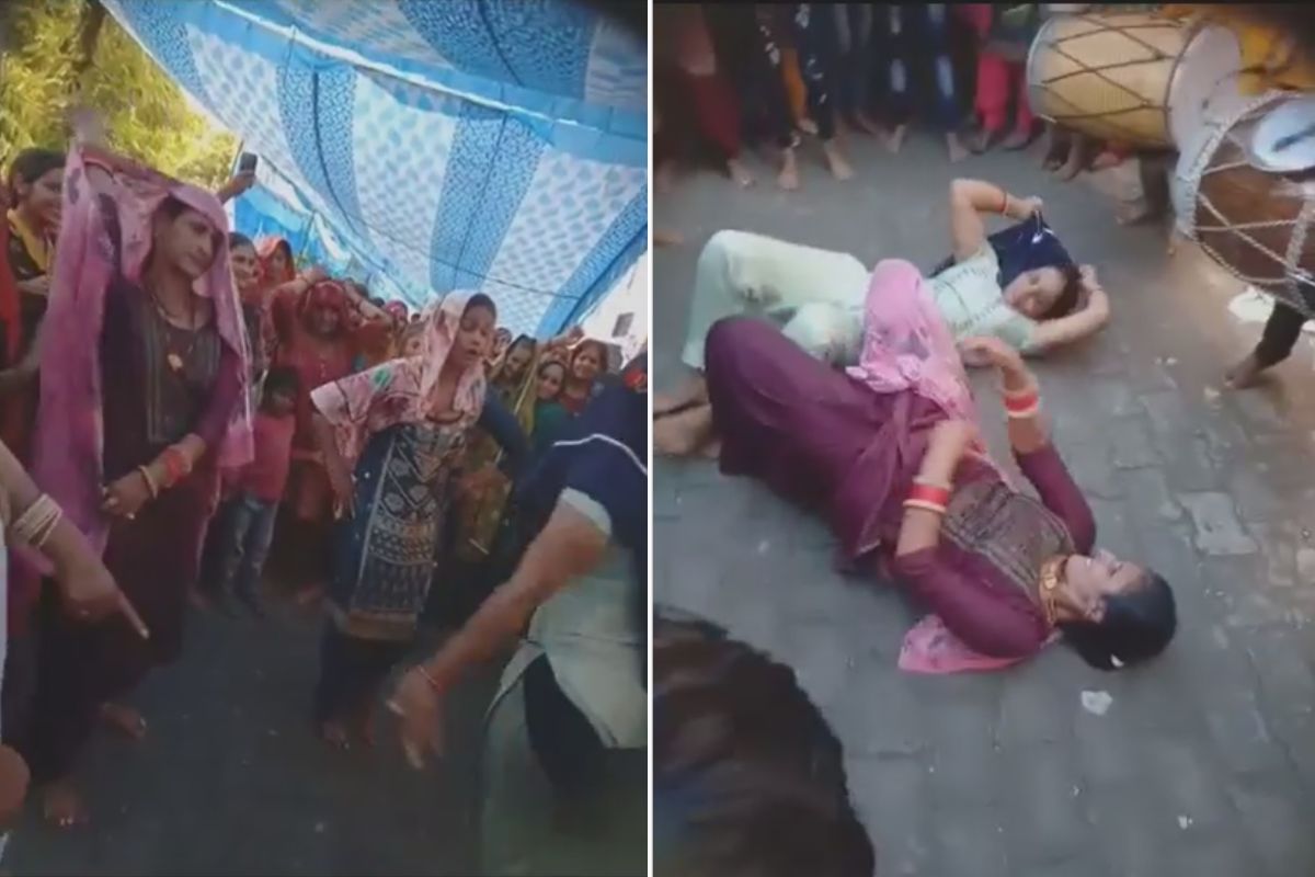 डोक्यावर पदर घेऊन महिलांचा हटके डान्स, चक्क जमिनीवर लोळण घेत लुटला आनंद