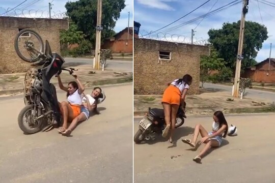 बाईक चालवताना तरुणीचा नको तो कारनामा; VIDEO चा शेवट पाहून पोट धरून हसाल