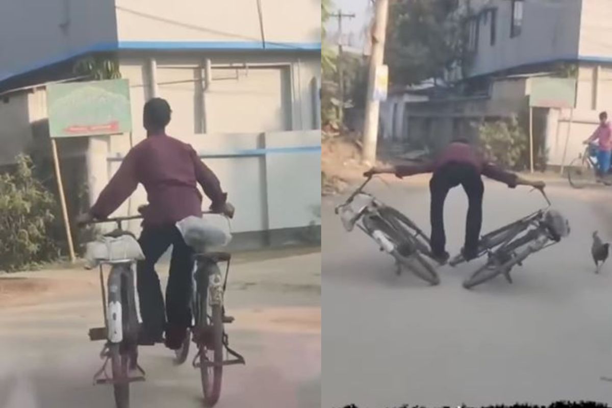 OMG! तरुणाने सोबतच चालवल्या 2 सायकल; तेही खतरनाक स्टंट करत, टॅलेंट पाहून चक्रावून जाल