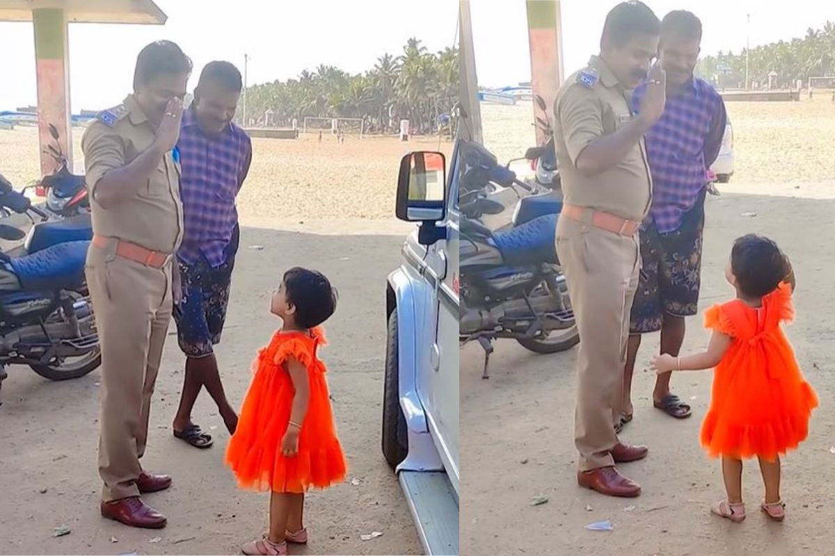 पोलीस दिसताच चिमुकलीनं केलं असं काही की पाहून अधिकाऱ्यानेही केला सलाम; VIDEO जिंकेल तुमचं मन